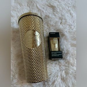 NWT Starbucks Gold Metallic Studded Tumbler + keychain